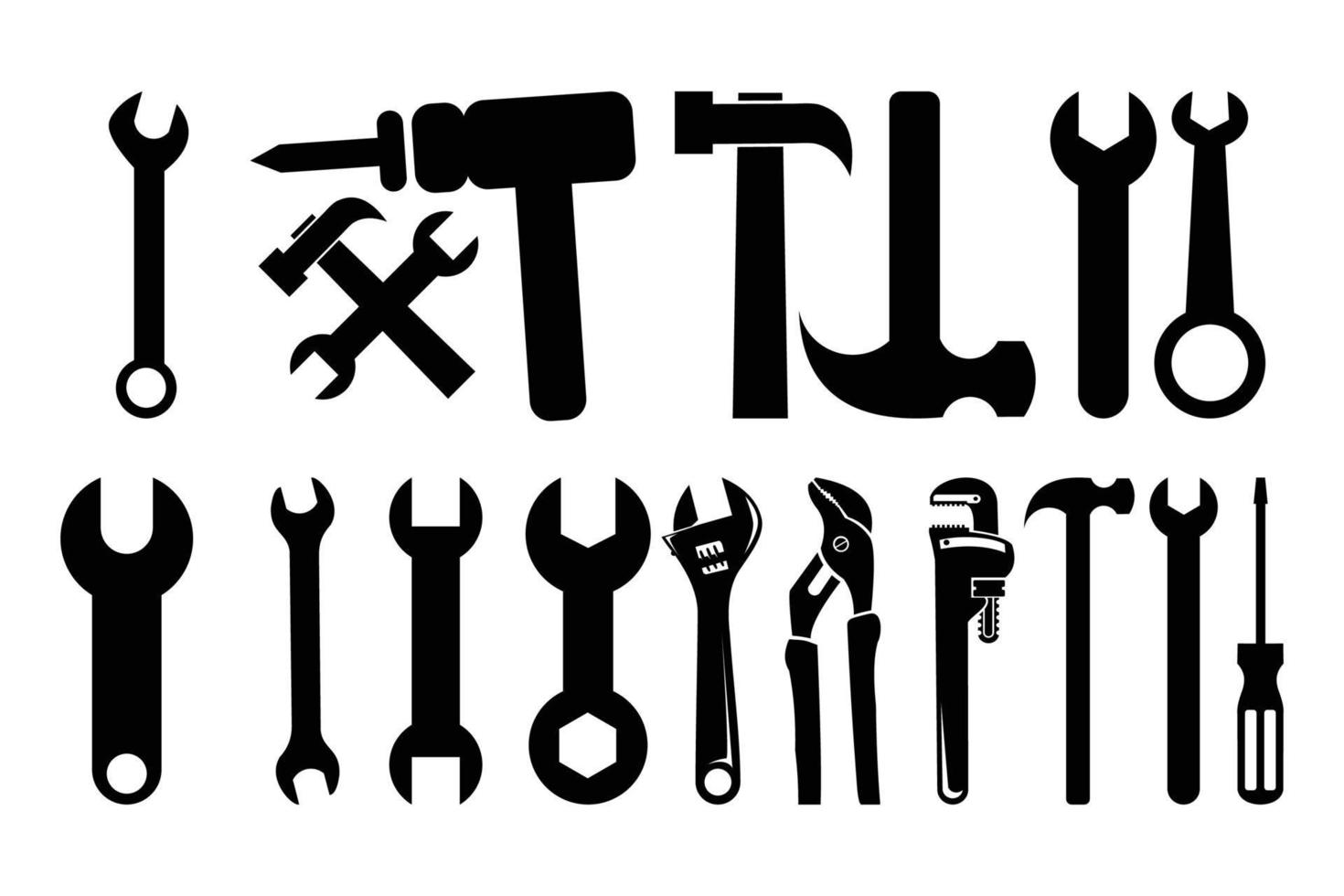 silhouette tools vector icon set