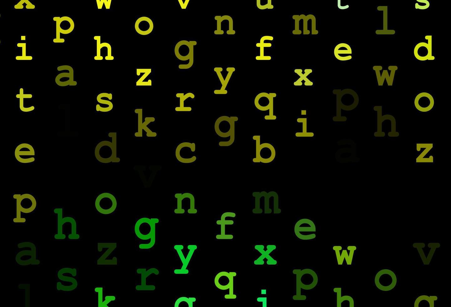 Dark green, yellow vector background with signs of alphabet.