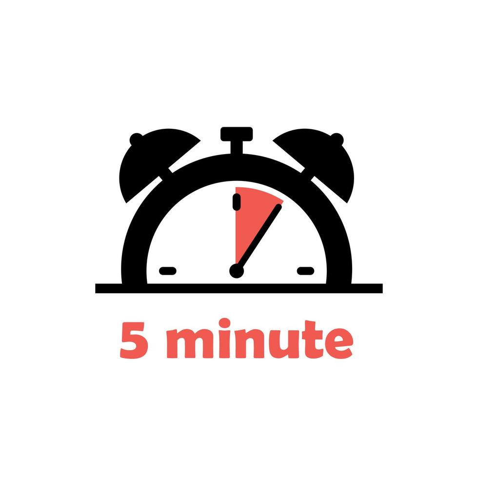 5 minute cooking time concept. Timer, hurry up. Vector illustration preparing symbol, isolated