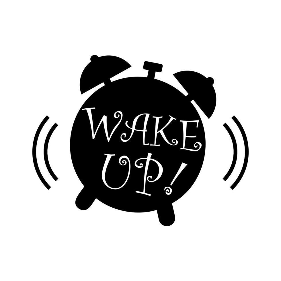 Wake up clock alarm concept. Watch Silhouette symbol. Good morning vector illustration on white background