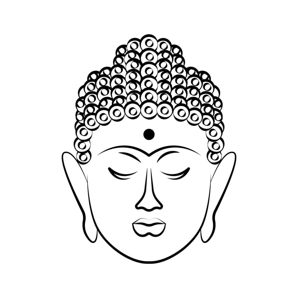 Buddha face. Line art design. Religion calmness balance. Vector illustration on white background