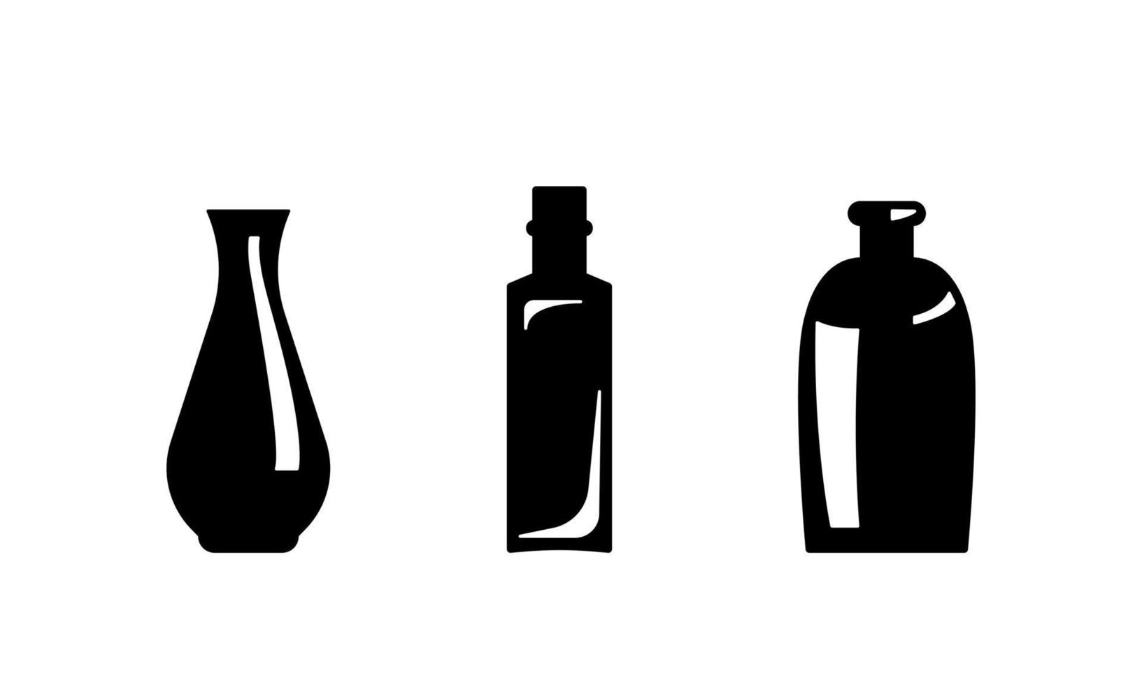 Set of black vase. Silhouette simply shape.  Interior element. Vessel for flowers, drinks, wine, oil. Vector illustration on white background isolated