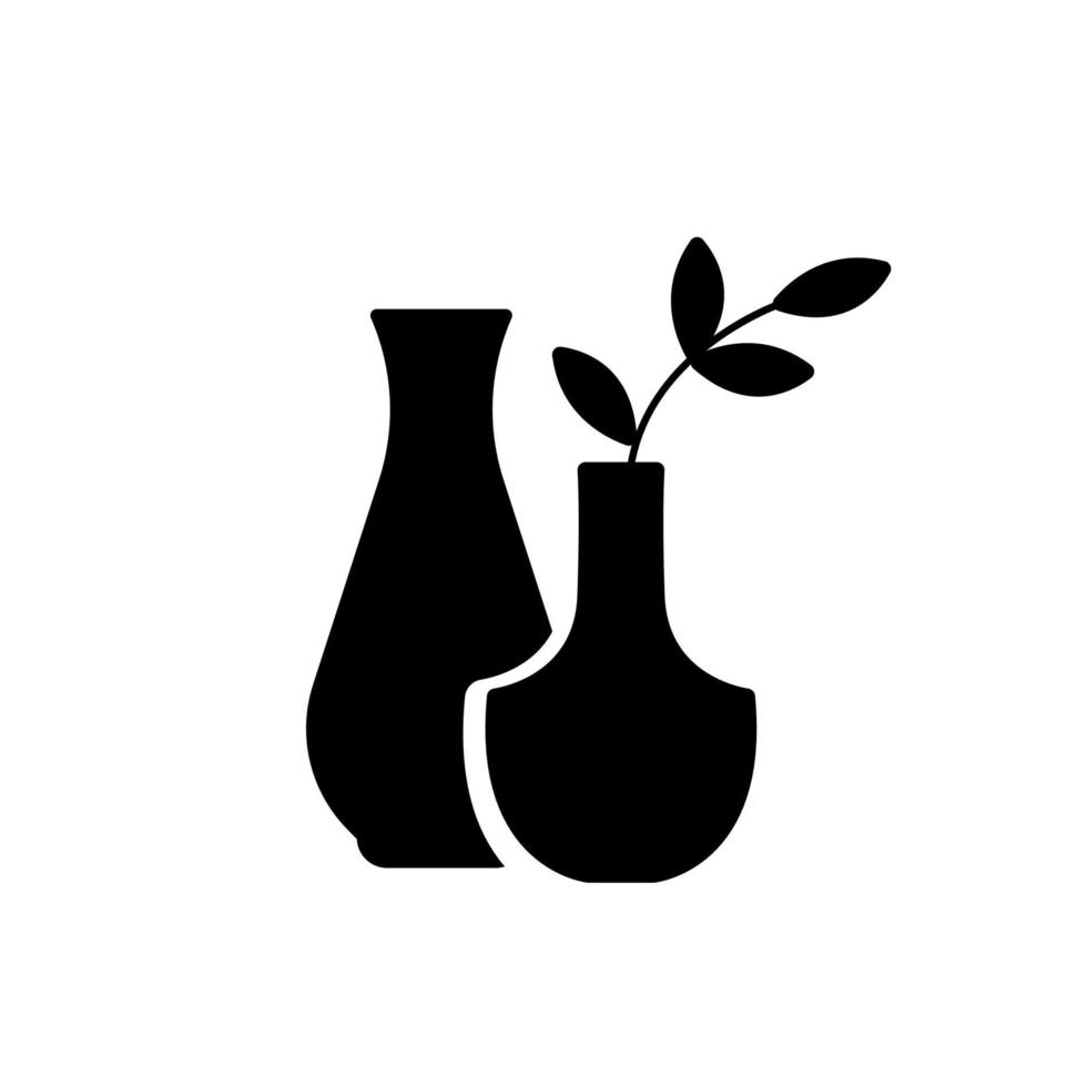 Interior vase composition. Black shape silhouette. Element decor for home.Vector illustration on white background vector