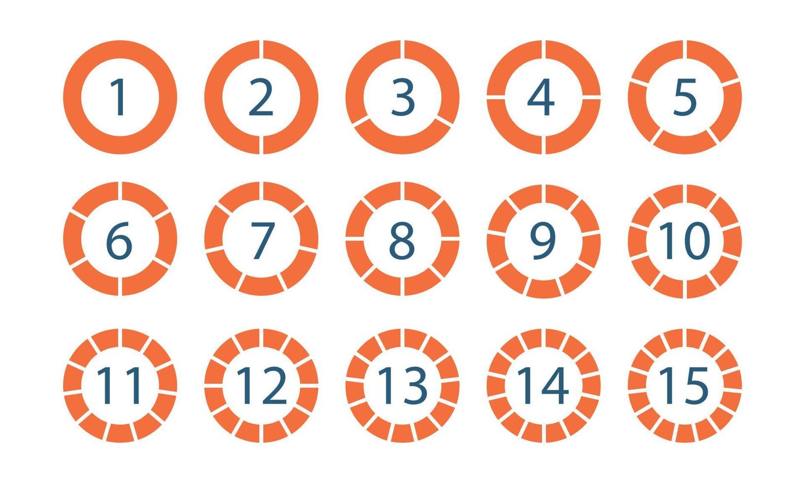 gráficos circulares de 15 secciones. diagrama circular.elementos redondos infográficos. vector