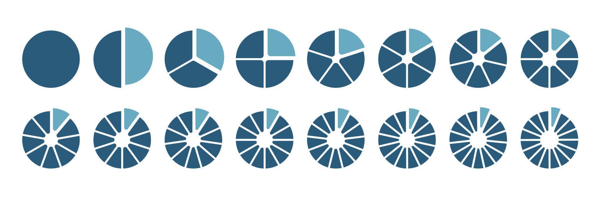Infographic elements. circle diagram. Pie charts blue set. Vector round 18 section