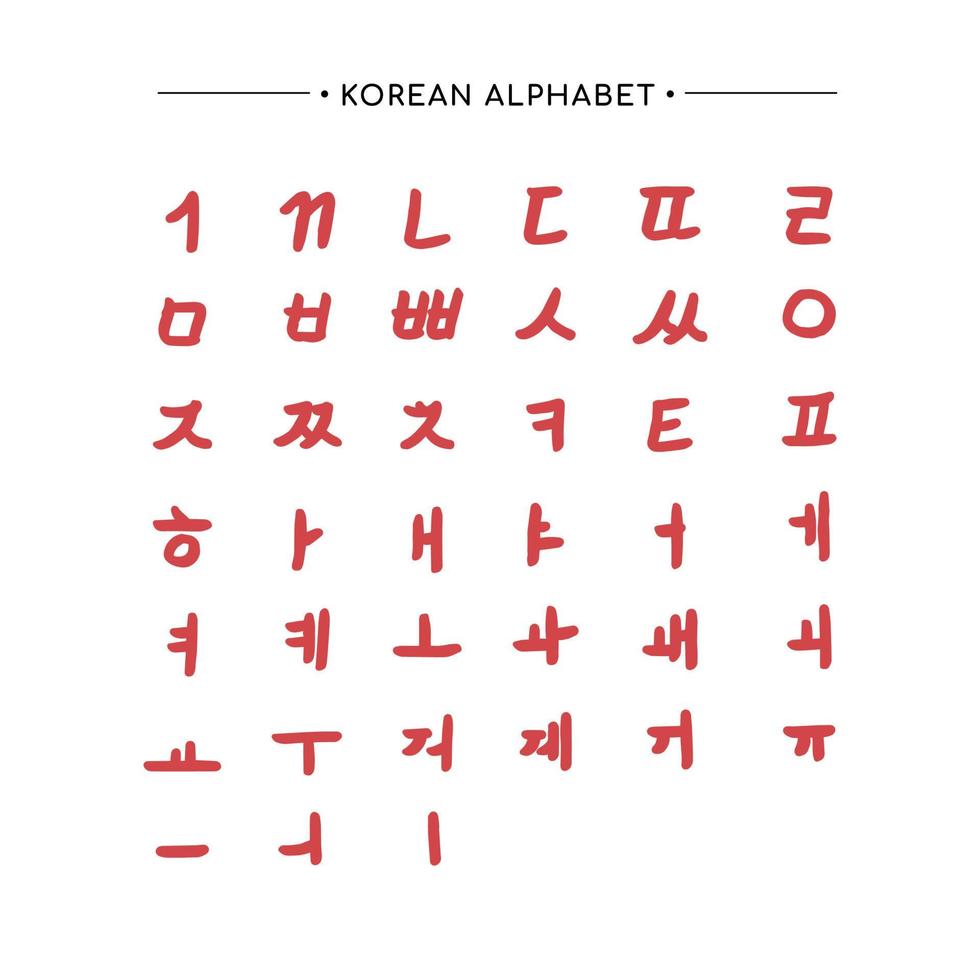Hand drawn Korean Alphabet. Font elements. Vector illustration on white background