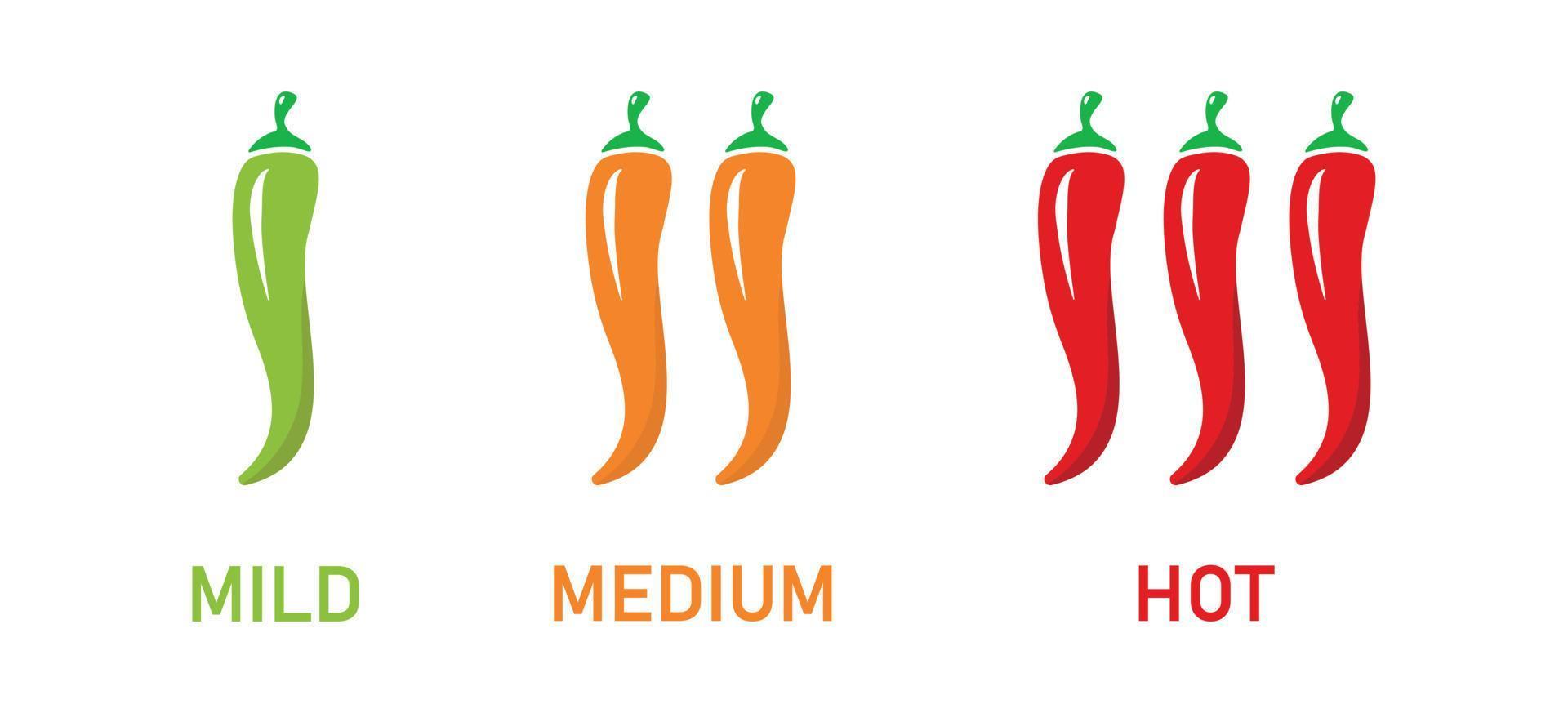 Spicy level Hot Chili Pepper icon set. Indicator fire strength scale. Vector illustration on white background