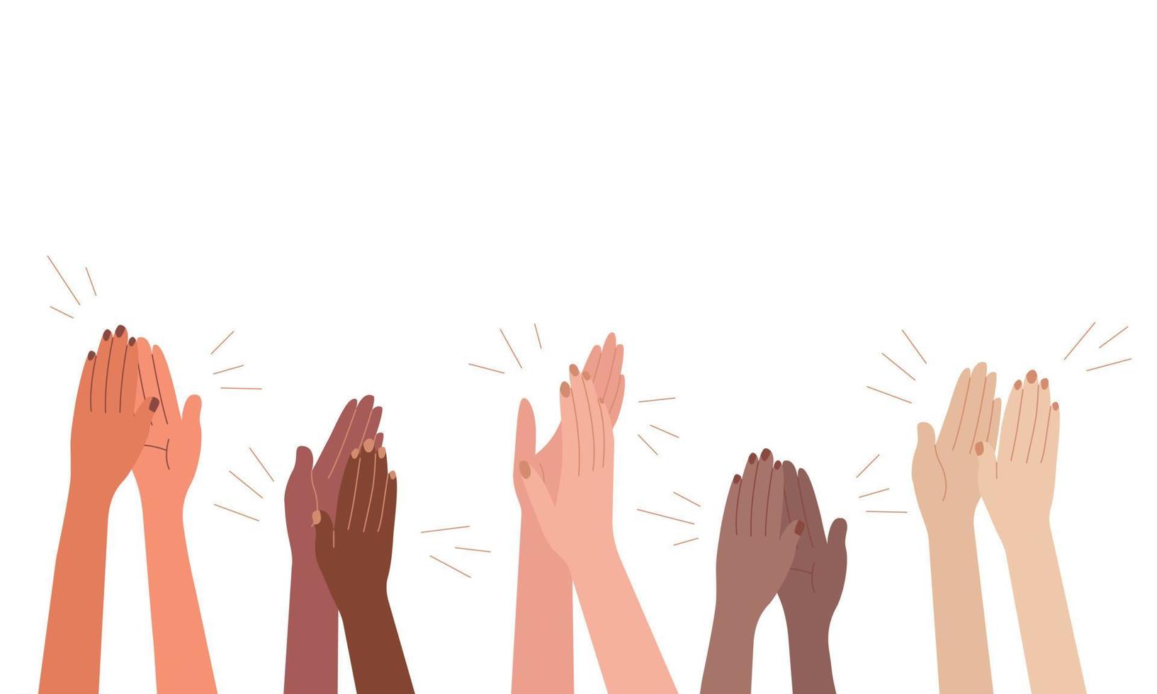 Female hands applaud. Women clap. Multicultural arm. Greetings, ovation, support. Flat Vector illustration on white background
