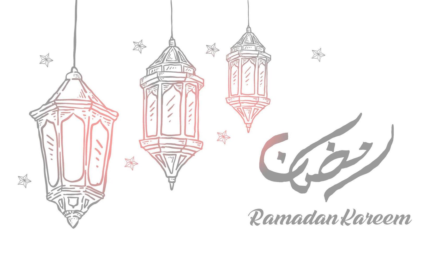 Hand drawn Sketch of Ramadan Lantern with grunge Background. Vector Illustration - Vector