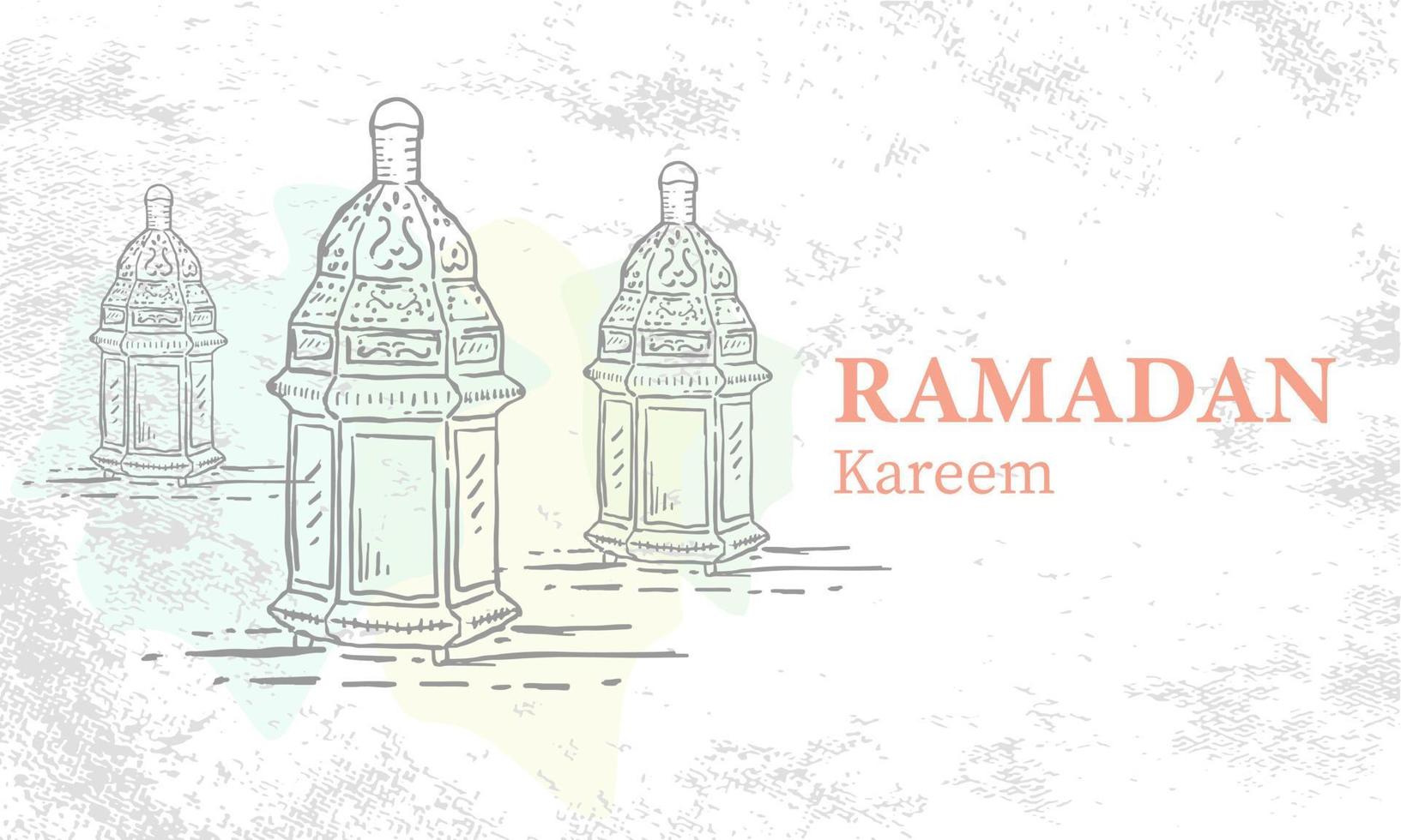 Hand drawn Sketch of Ramadan Lantern with grunge Background. Vector Illustration - Vector