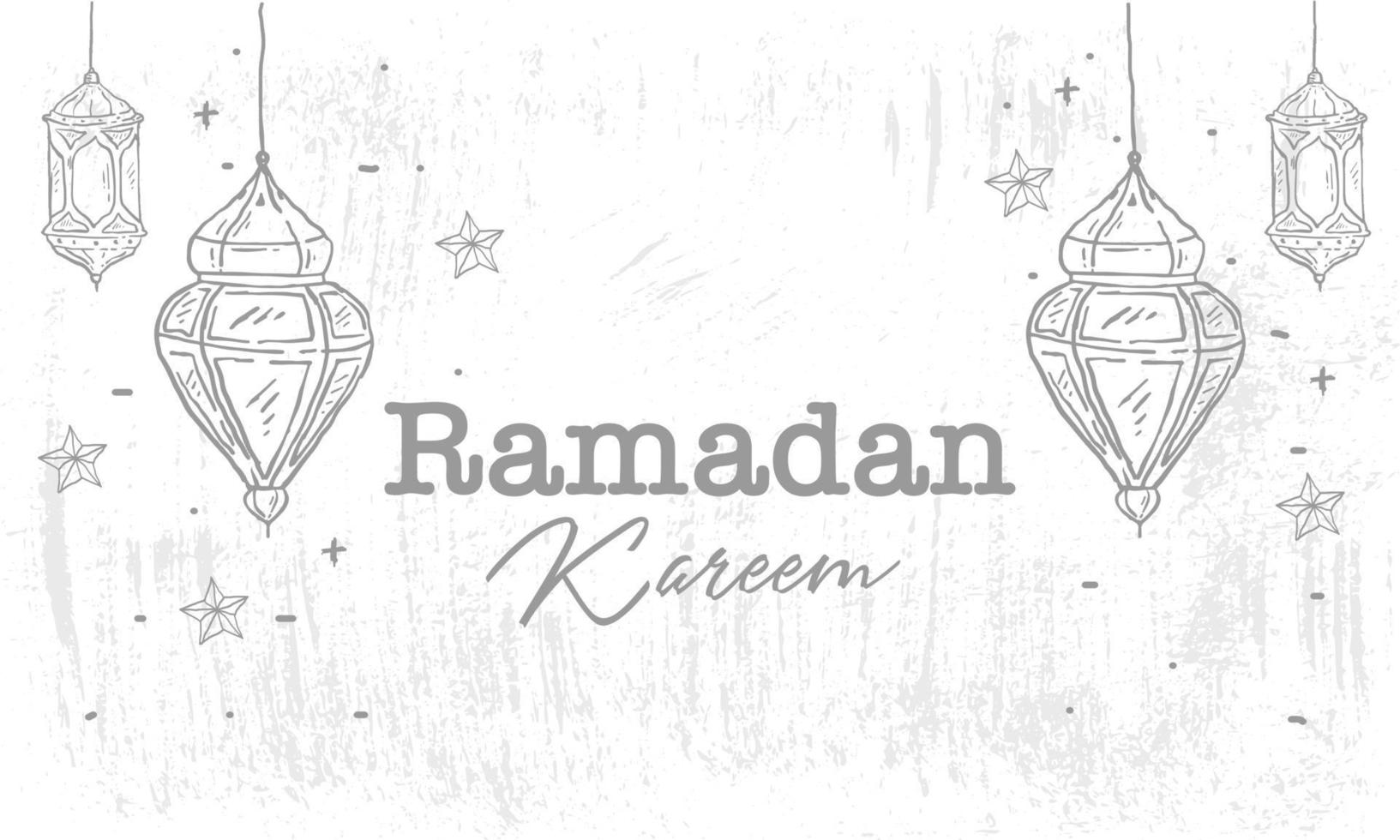 Hand drawn Sketch of Ramadan Lantern with grunge Background. Vector Illustration - Vector