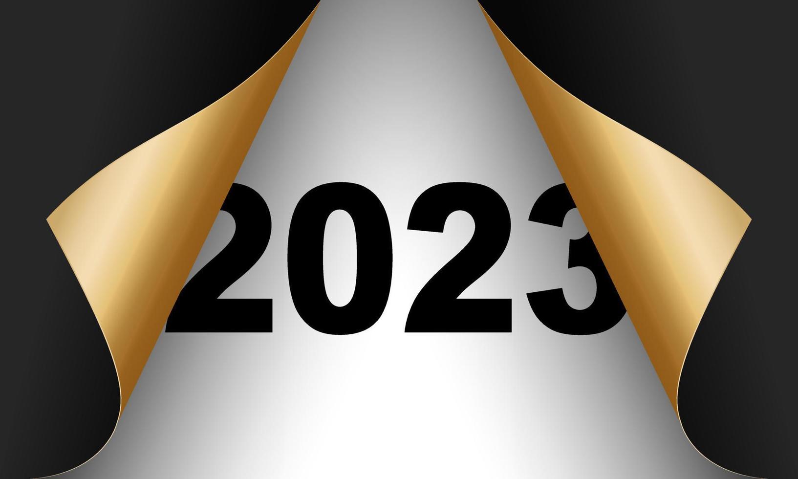 Happy New Year 2023 winter holiday greeting card design template. End of 2022 and beginning of 2023. The concept of the beginning of the New Year. The calendar page turns over and the new year begins. vector