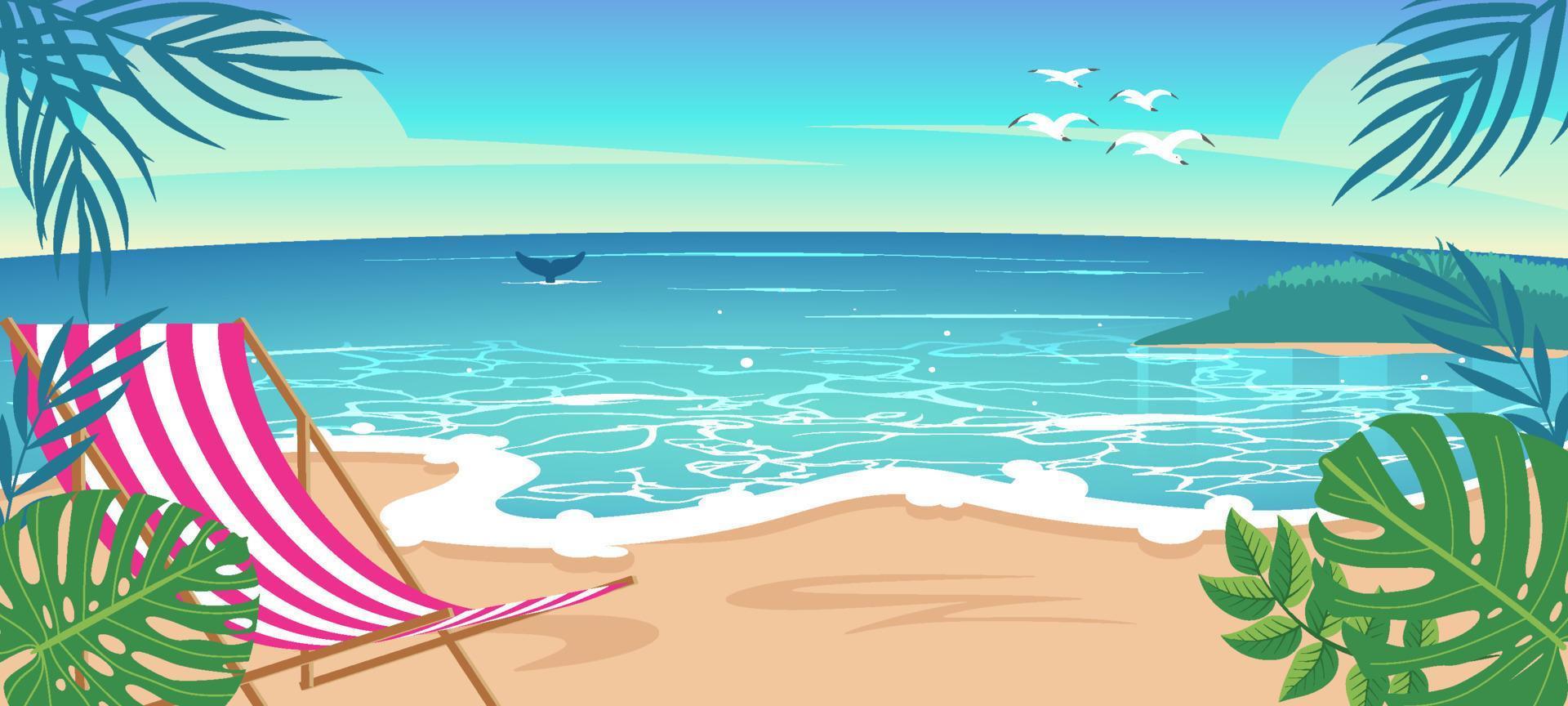 Blue Teal Beach Scenery with Foliages Background vector