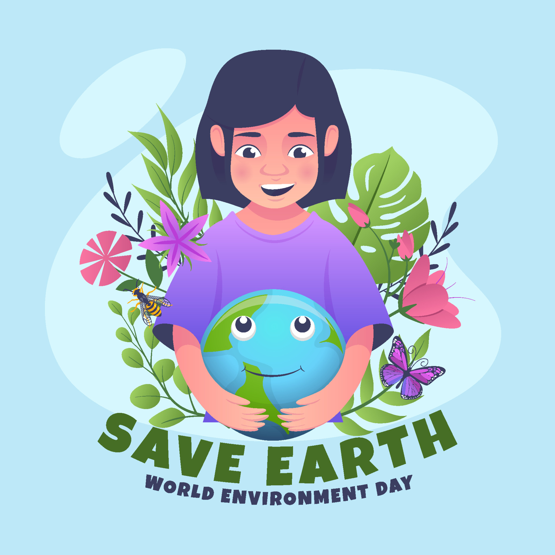 World Environment Day with Floral and Foliages Concept 7123168 Vector ...