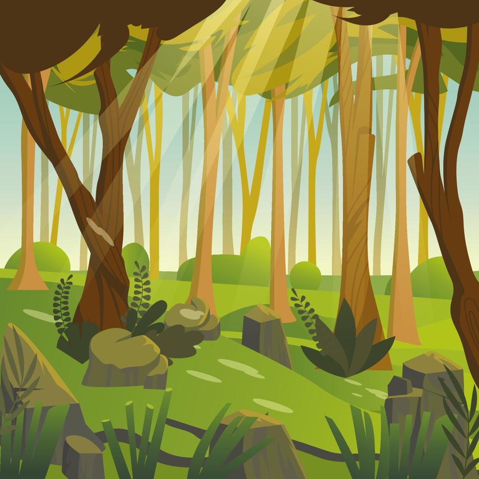 Summer Forest with Rocks and Foliages Background vector