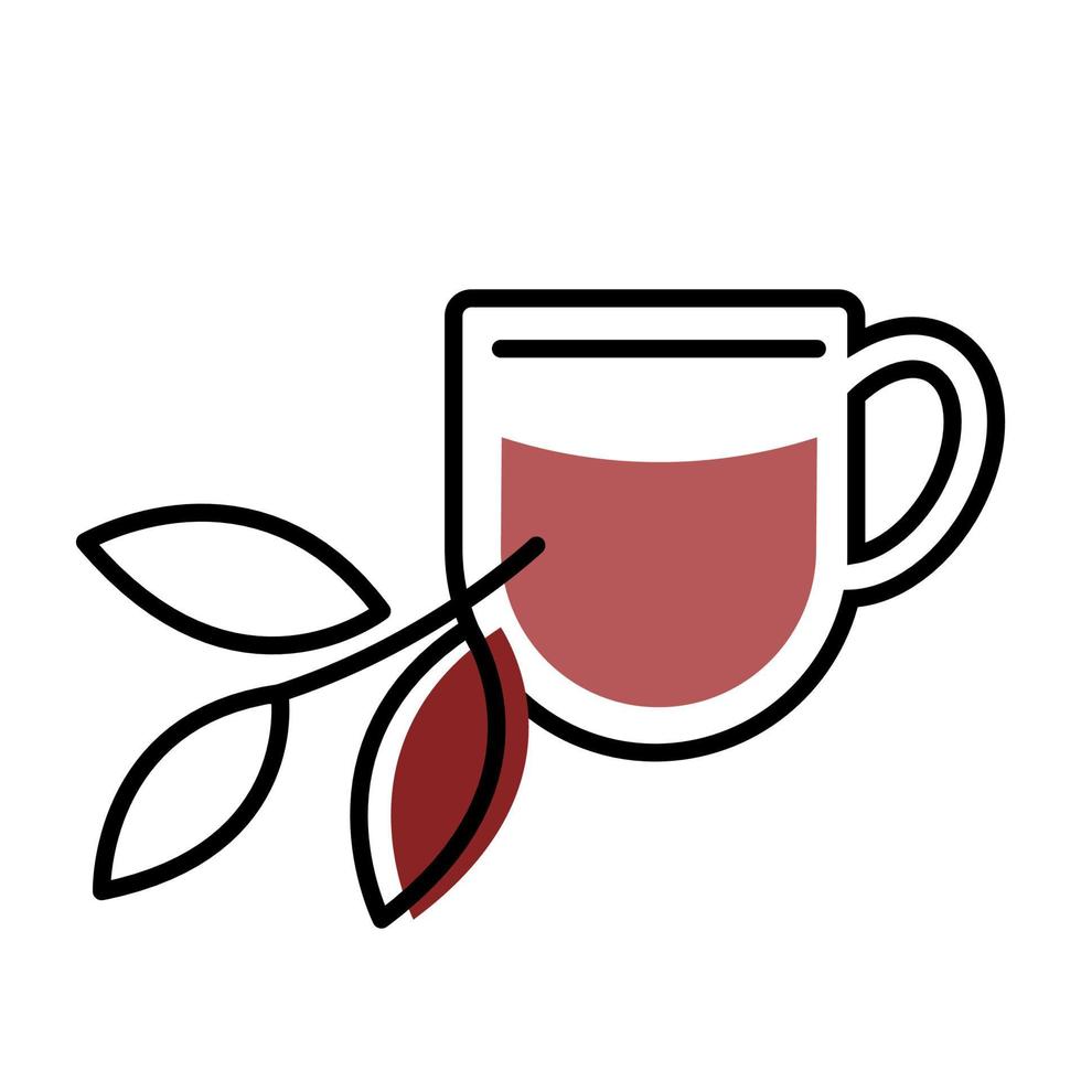 Black tea. Tea cup line icon concept. Herbal drink in the morning. Vector illustration