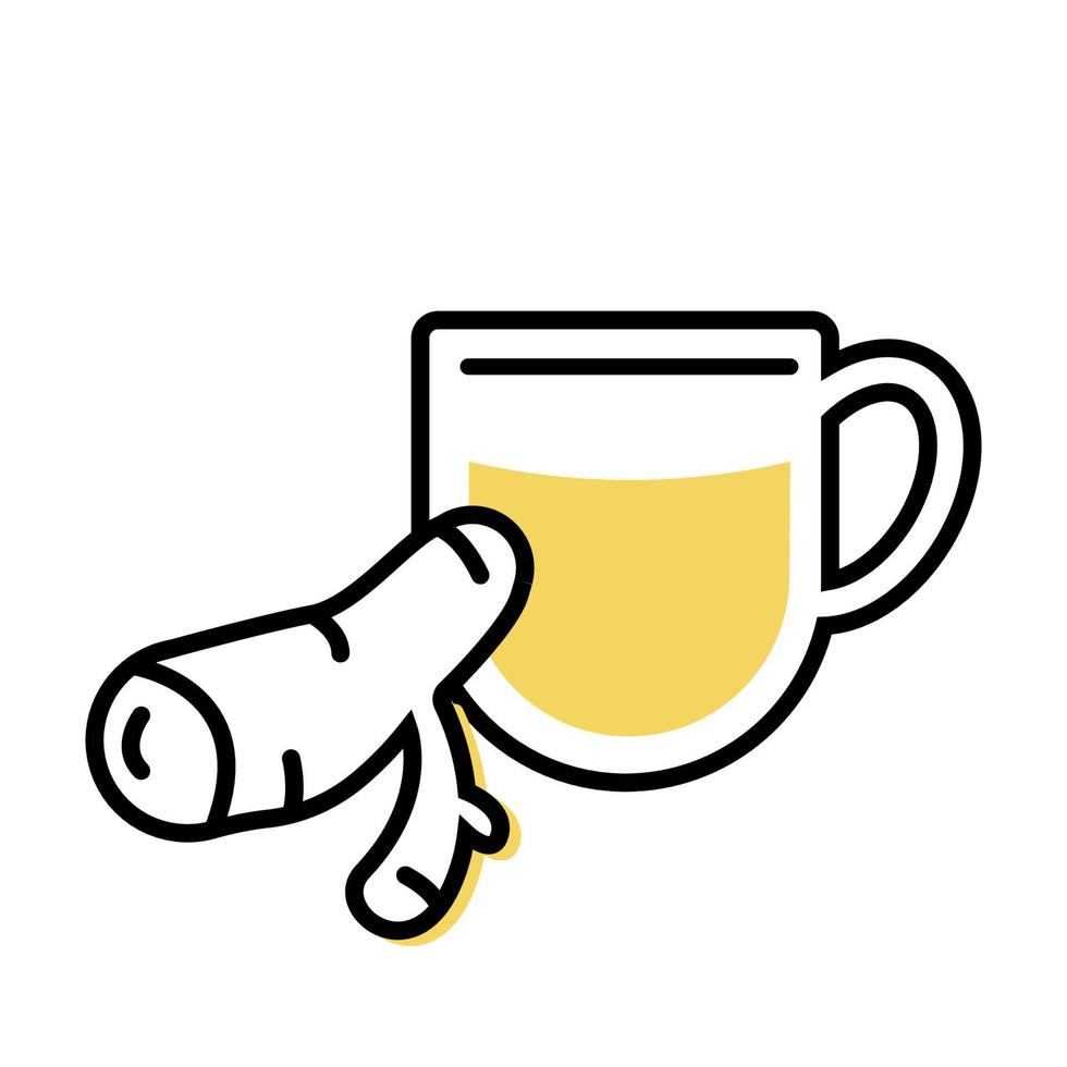 Ginger tea. Tea cup line icon concept. Flavor spicy drink for power. Vector illustration