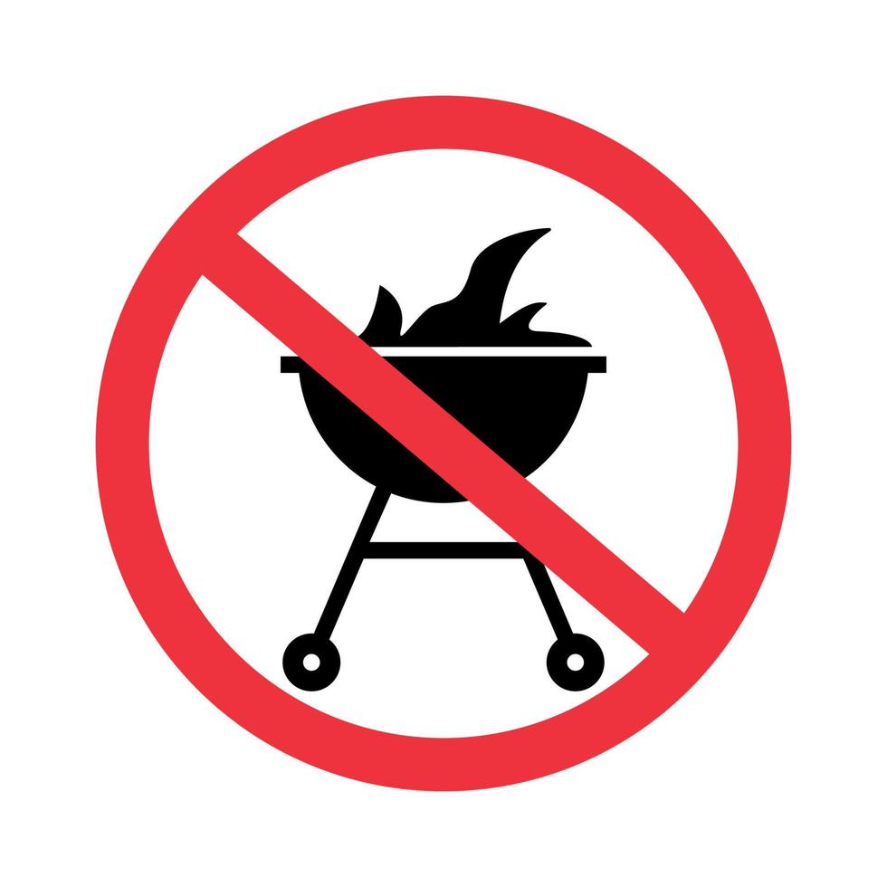 sin icono de parrilla. detener el símbolo de la barbacoa. zona prohibida para barbacoa. señal informativa. sin cocinar Ilustración vectorial sobre fondo blanco vector