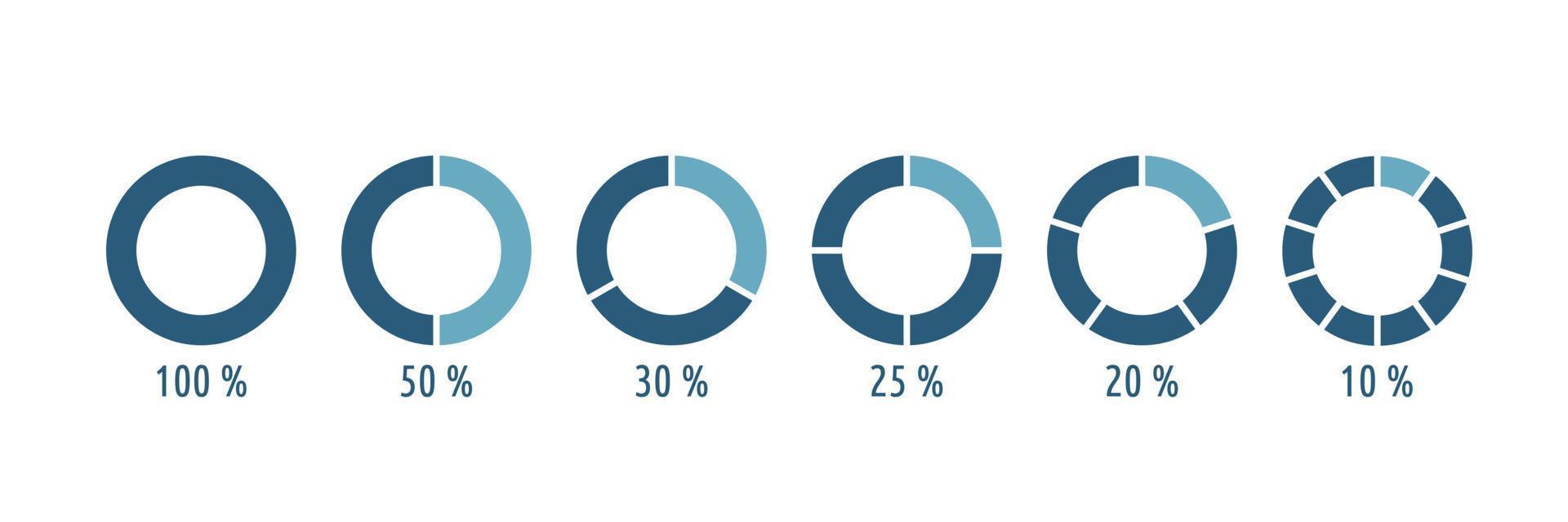 Infographic percent pie set icon. Segmented circules blue pieces. Simply shapes vector illustration on white