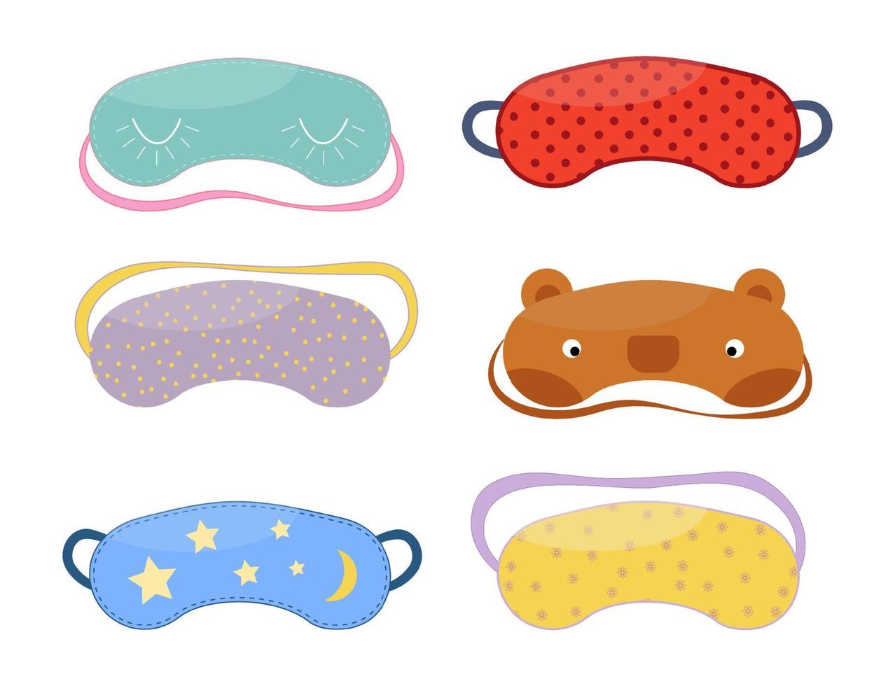 Set of different sleep masks in flat style. Isolated on white background. Vector illustration.