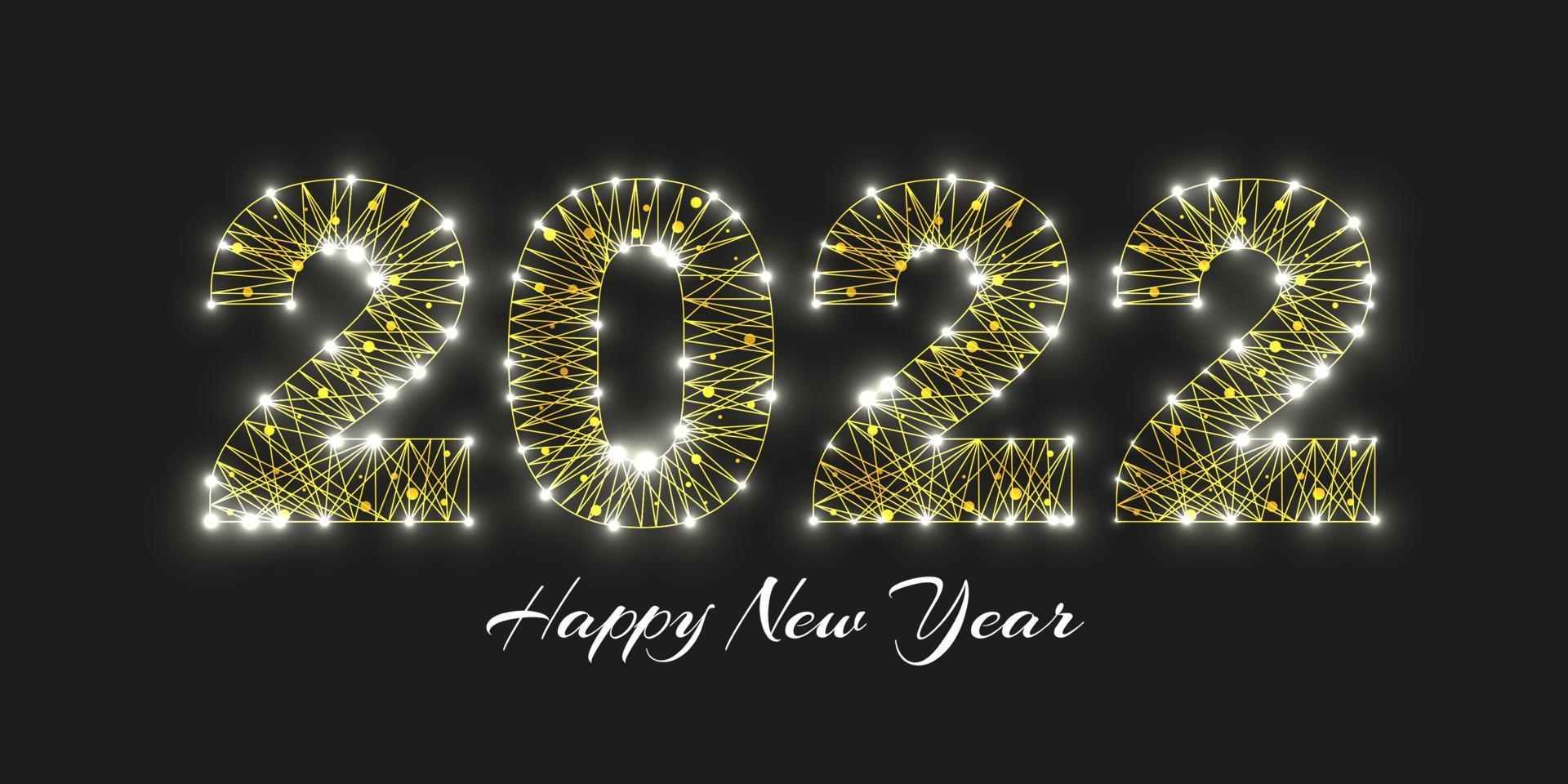Happy new year 2022 greeting card. Low poly style design. Numbers from a polygonal wireframe mesh. vector