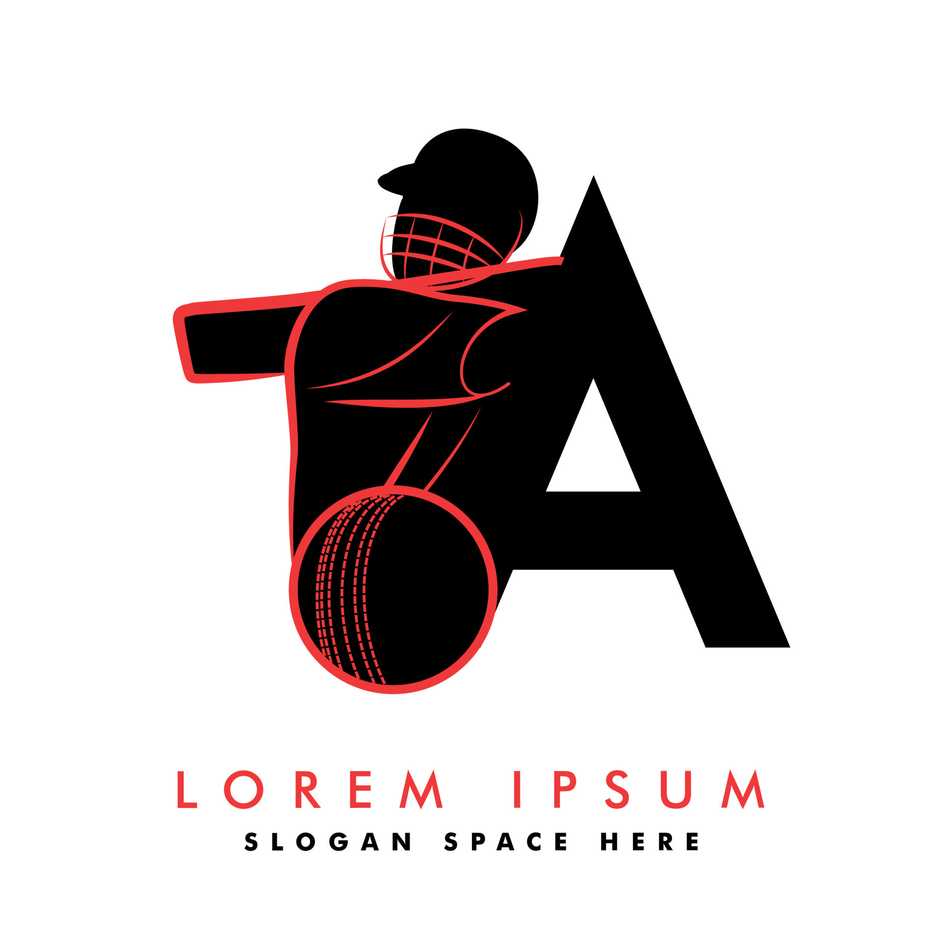 Modern A Letter With Cricket Sport Logo Template Design. Cricket player