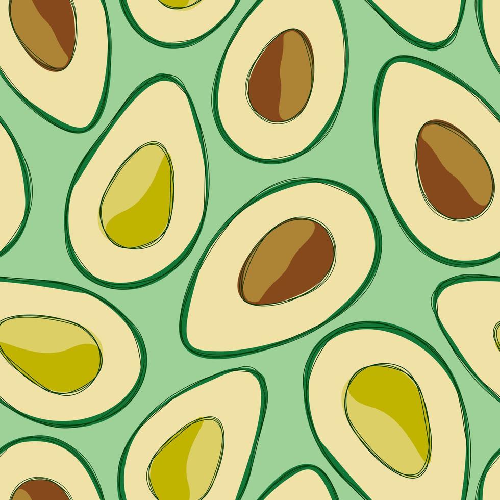 Avocado repeat pattern design. Hand-drawn background. Modern pattern for wrapping paper or fabric. vector