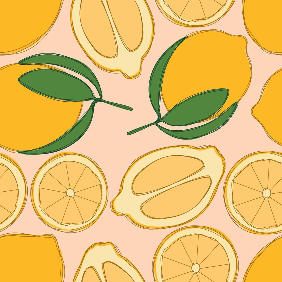 Lemon repeat pattern design. Hand-drawn background. citrus pattern for wrapping paper or fabric. vector