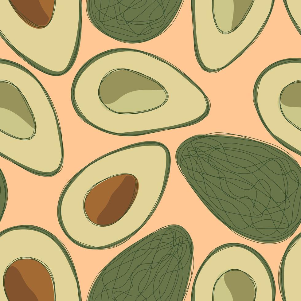 Avocado repeat pattern design. Hand-drawn background. Modern pattern for wrapping paper or fabric. vector