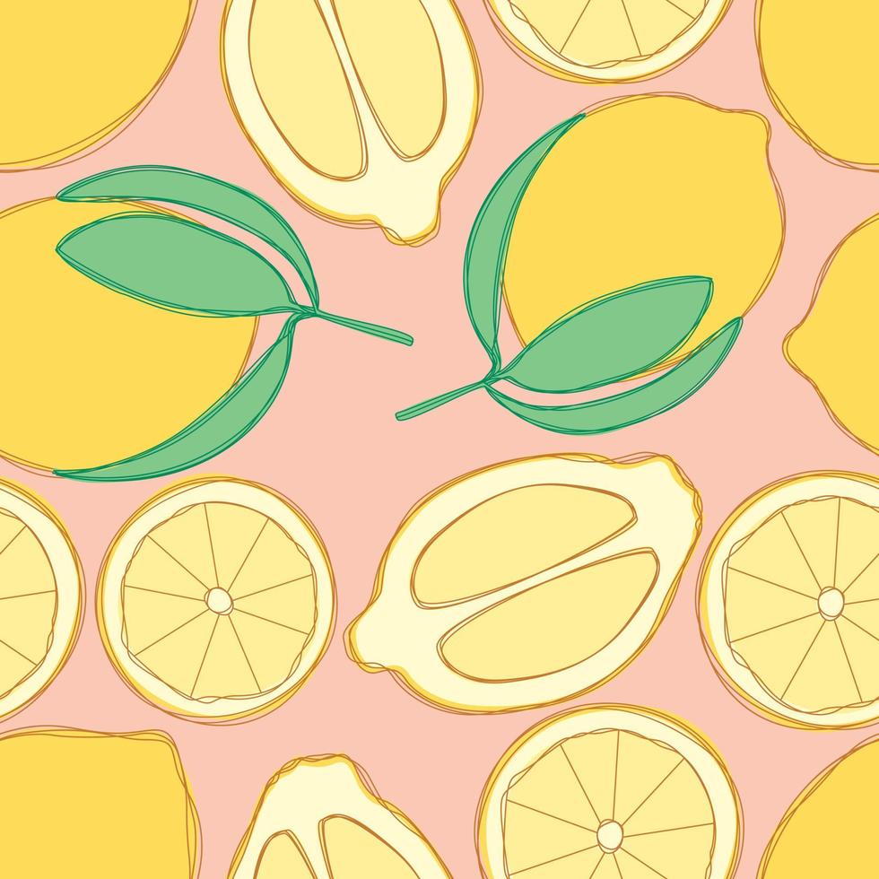 Lemon repeat pattern design. Hand-drawn background. citrus pattern for wrapping paper or fabric. vector