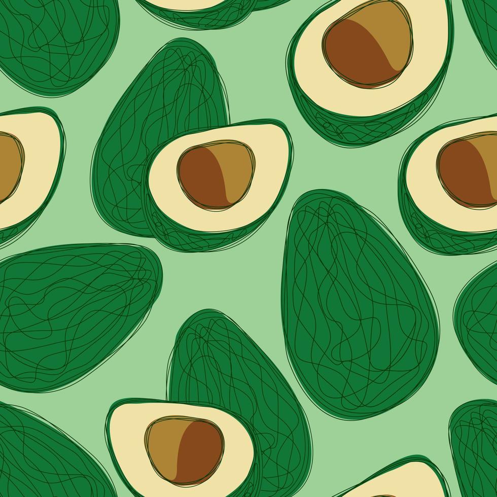 Avocado repeat pattern design. Hand-drawn background. Modern pattern for wrapping paper or fabric. vector