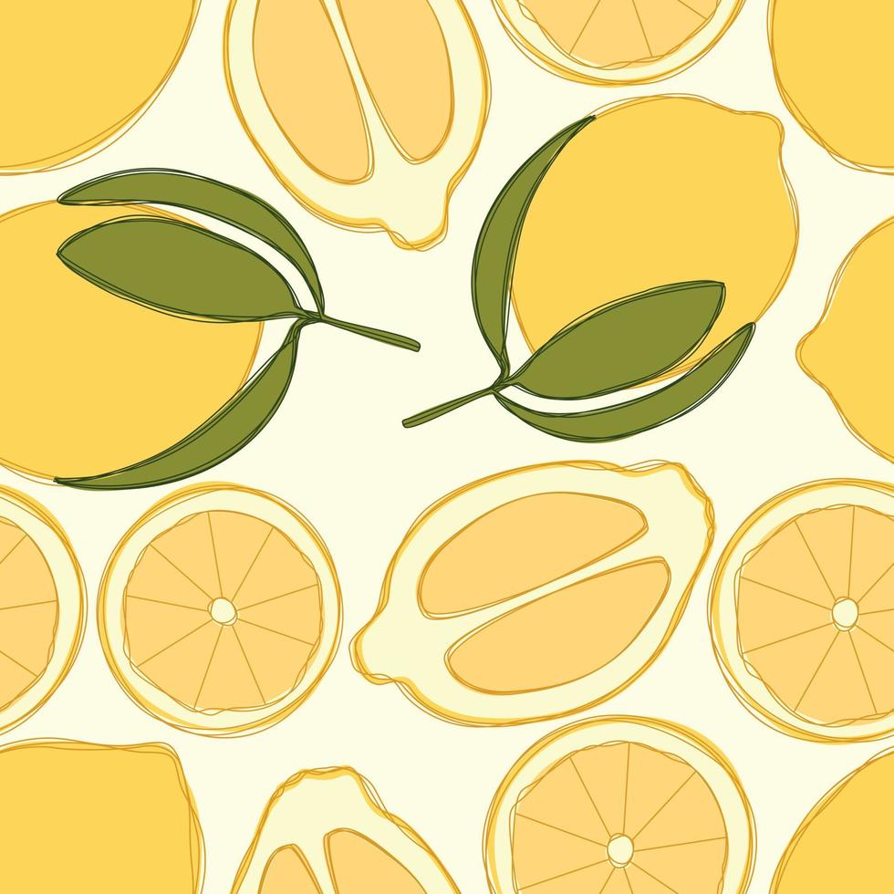 Lemon repeat pattern design. Hand-drawn background. citrus pattern for wrapping paper or fabric. vector