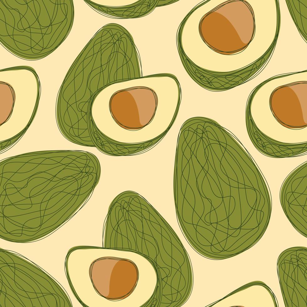 Avocado repeat pattern design. Hand-drawn background. Modern pattern for wrapping paper or fabric. vector