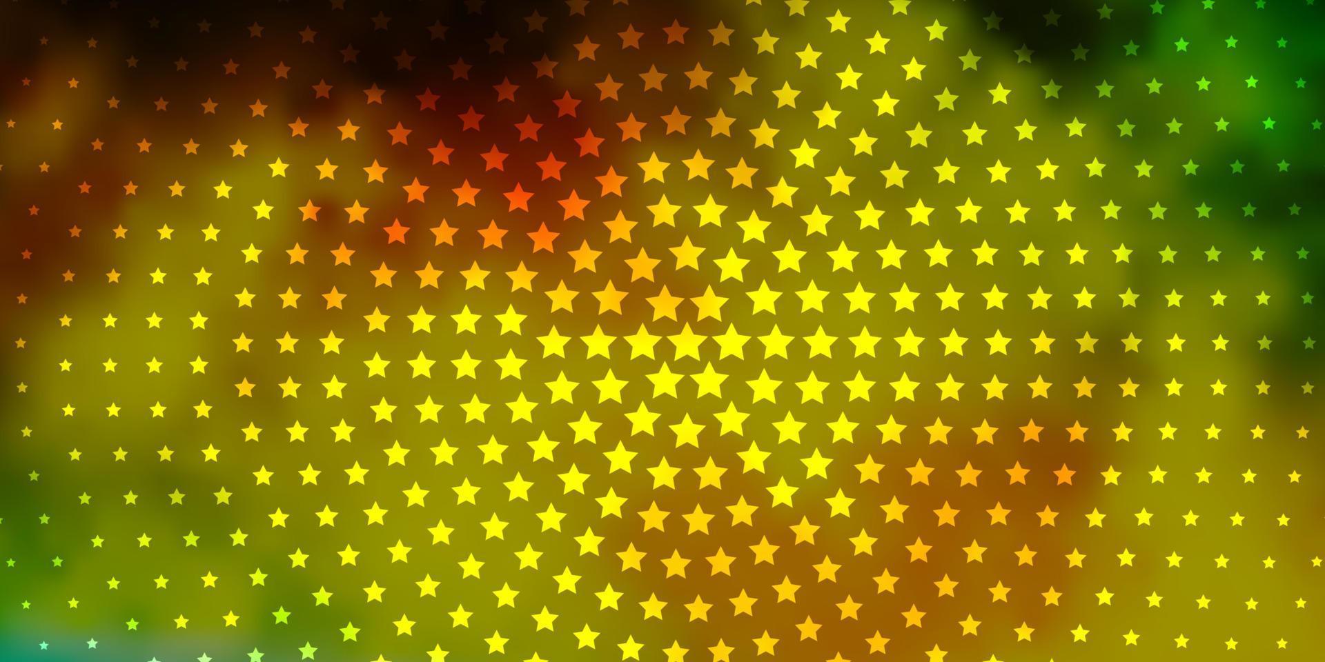 Fondo de vector verde claro, amarillo con estrellas pequeñas y grandes.