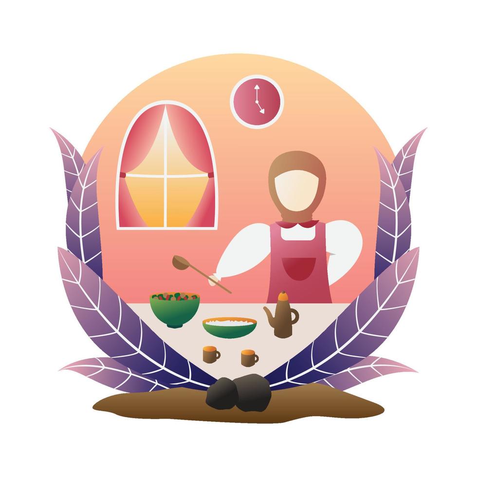 Woman in the Kitchen For Iftar Time vector
