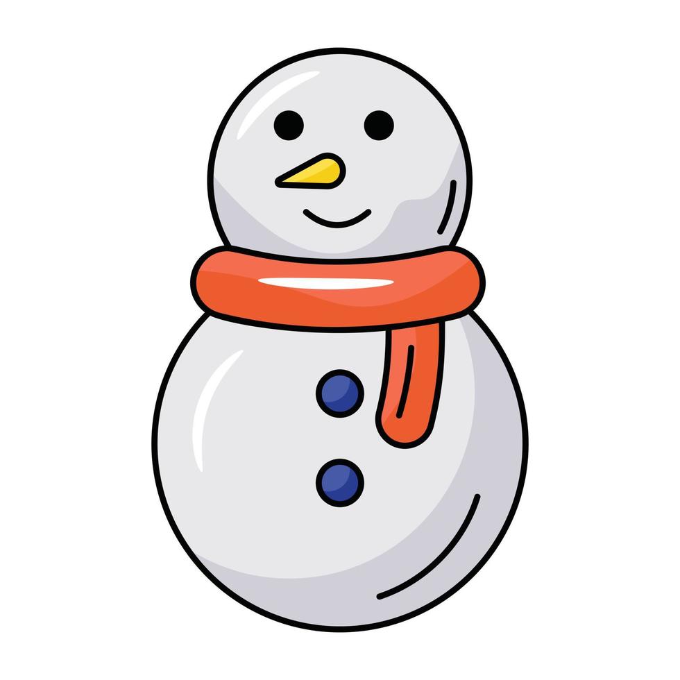 un icono plano visualmente atractivo de muñeco de nieve vector