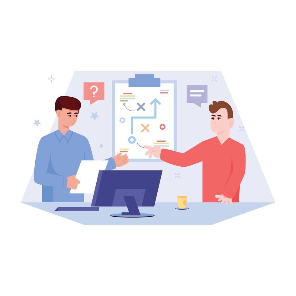 Check this flat illustration of project discussion vector