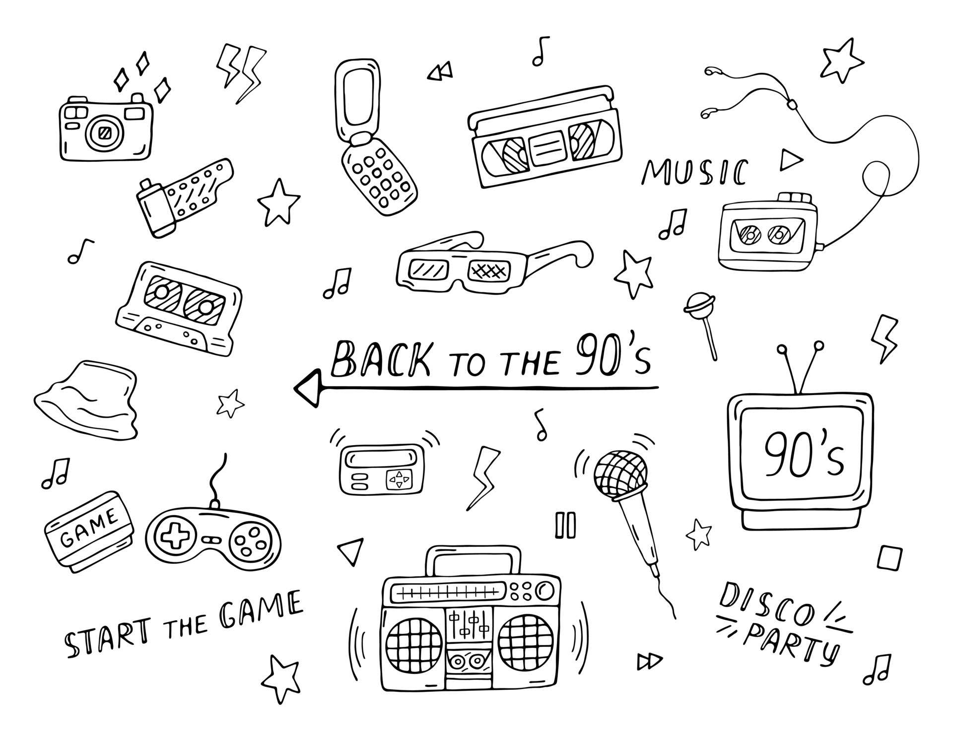 Premium Vector  Hand drawing styles for retro items. doodle 90's retro item .