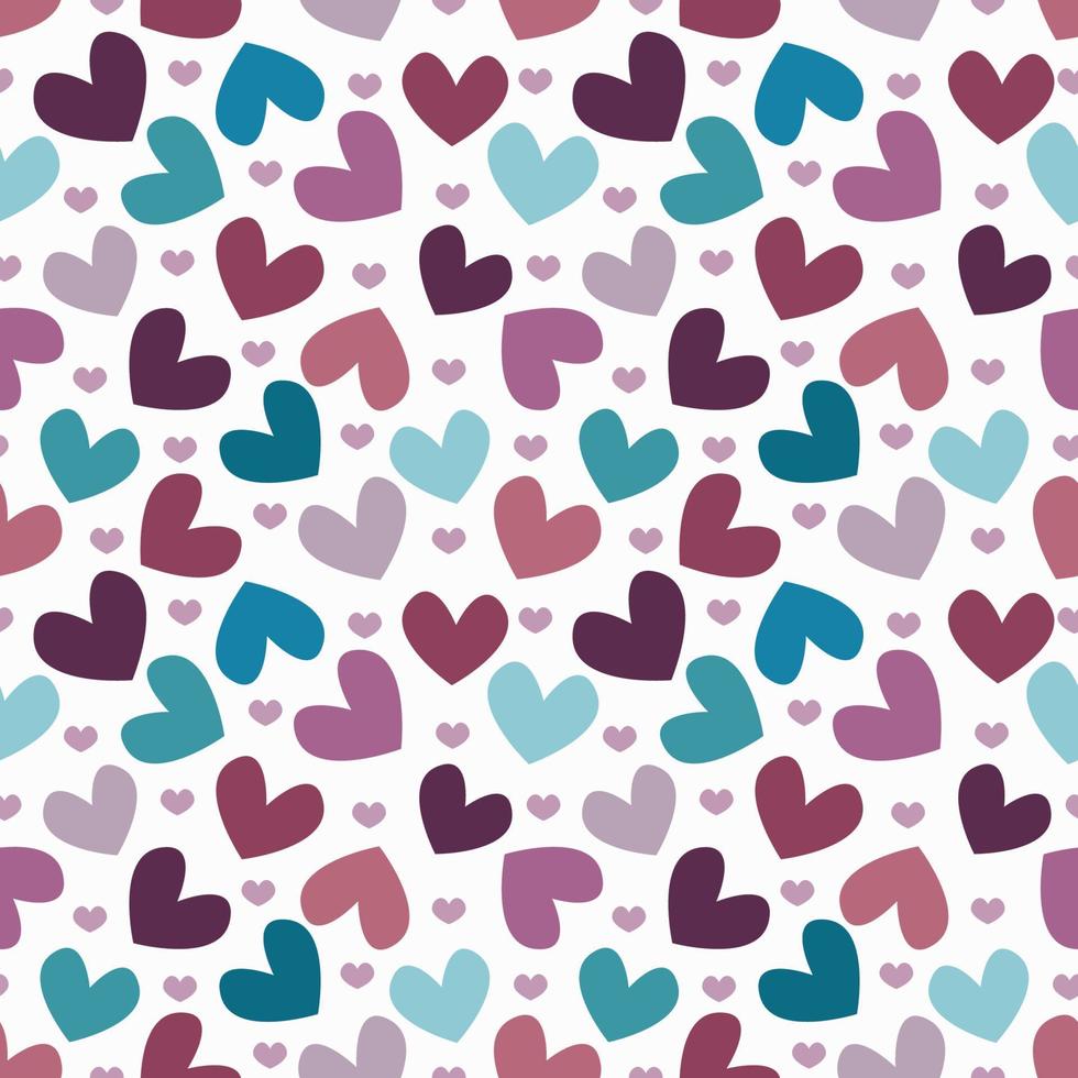 Hearts pattern. Seamless white background with colorful symbols of love. Hearts for Valentine day or wedding designs, textile, wrapping. Vector illustration