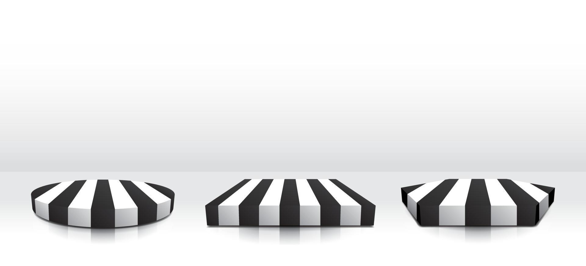 vector de ilustración 3d de pantalla de escenario a rayas en blanco y negro para modelo de moda o producto de moda.
