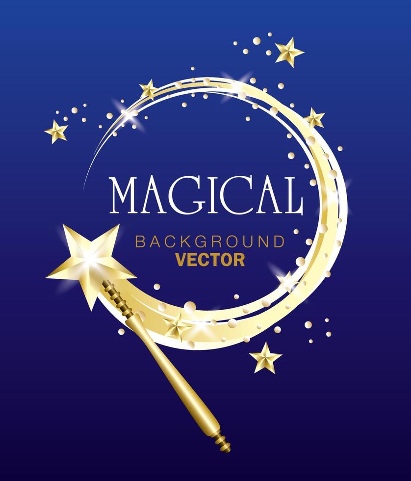 golden magic wand with star on night background. vector