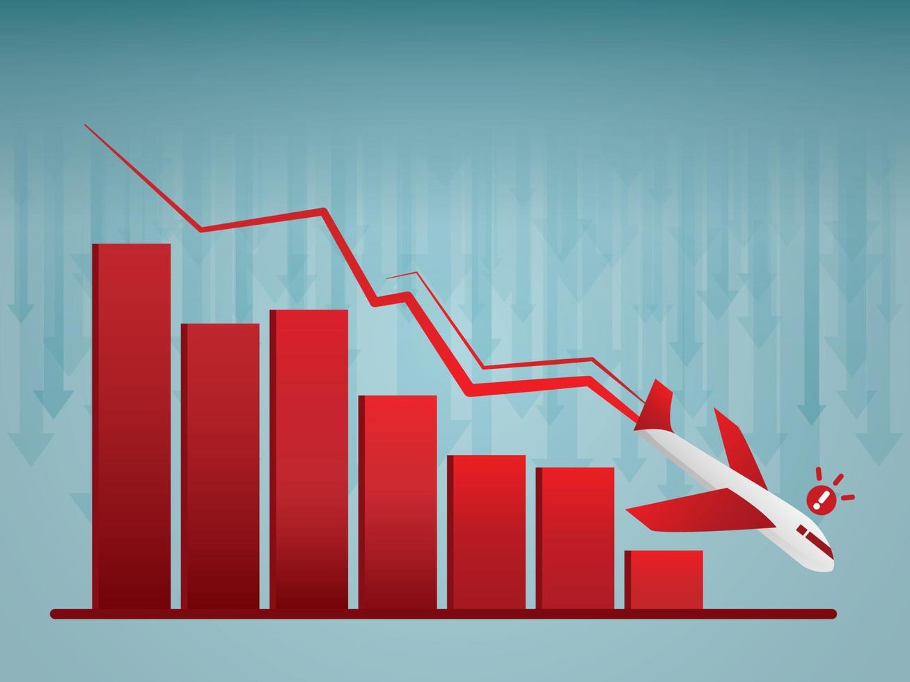 airplane is falling with red graph. Airline is losing money illustration vector. vector