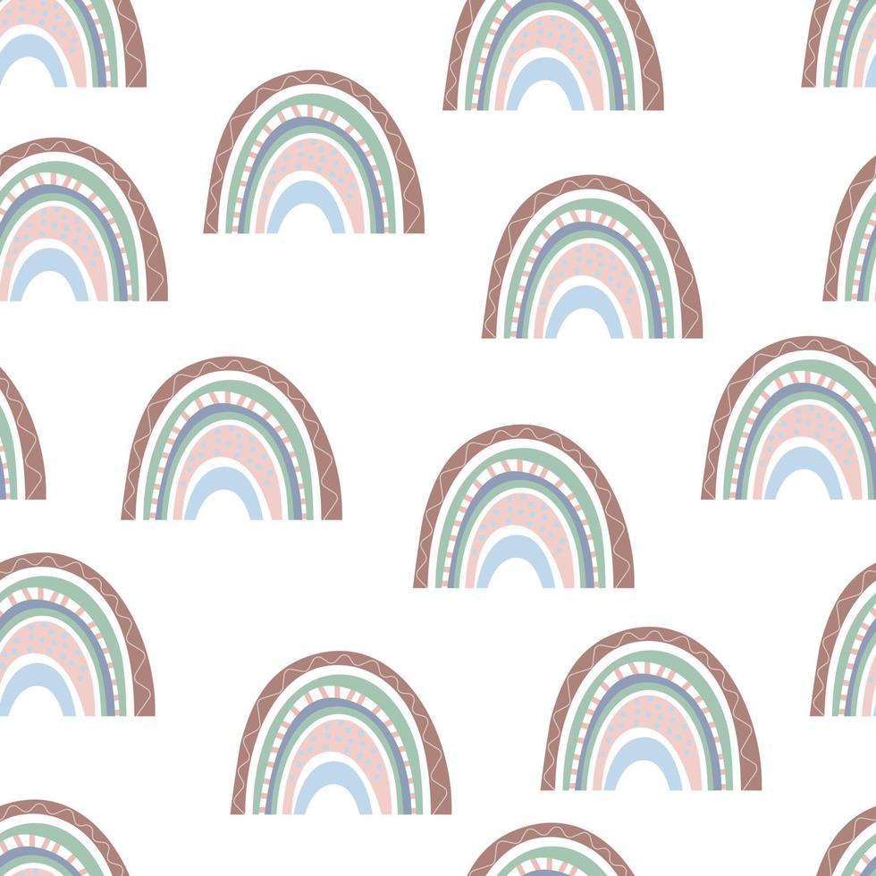 Seamless pattern. Hand drawn rainbow pattern in boho style. Abstract minimalist elements vector