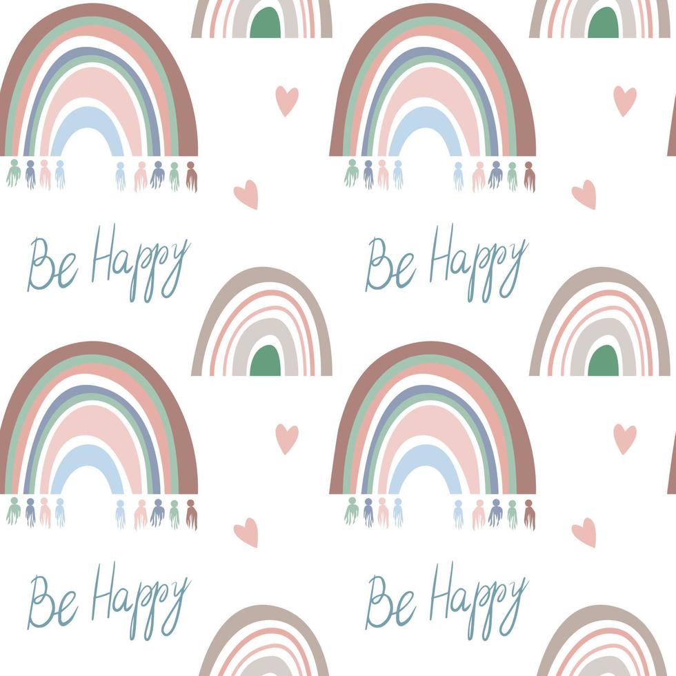 Seamless pattern. Hand drawn rainbow pattern in boho style. Abstract minimalist elements vector