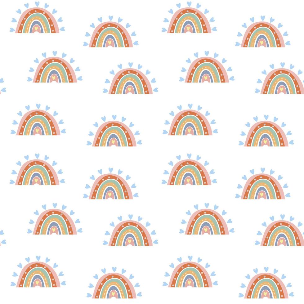 Seamless pattern. Hand drawn rainbow pattern in boho style. Abstract minimalist elements vector