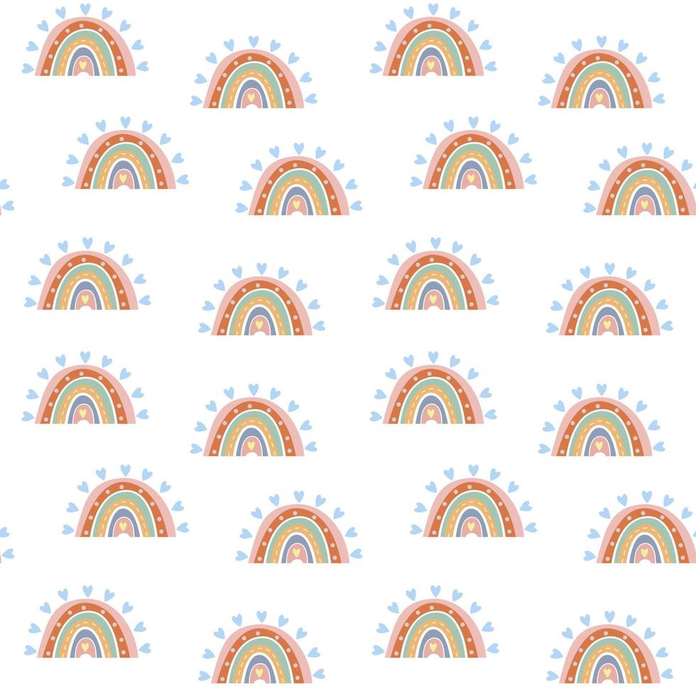 Seamless pattern. Hand drawn rainbow pattern in boho style. Abstract minimalist elements vector