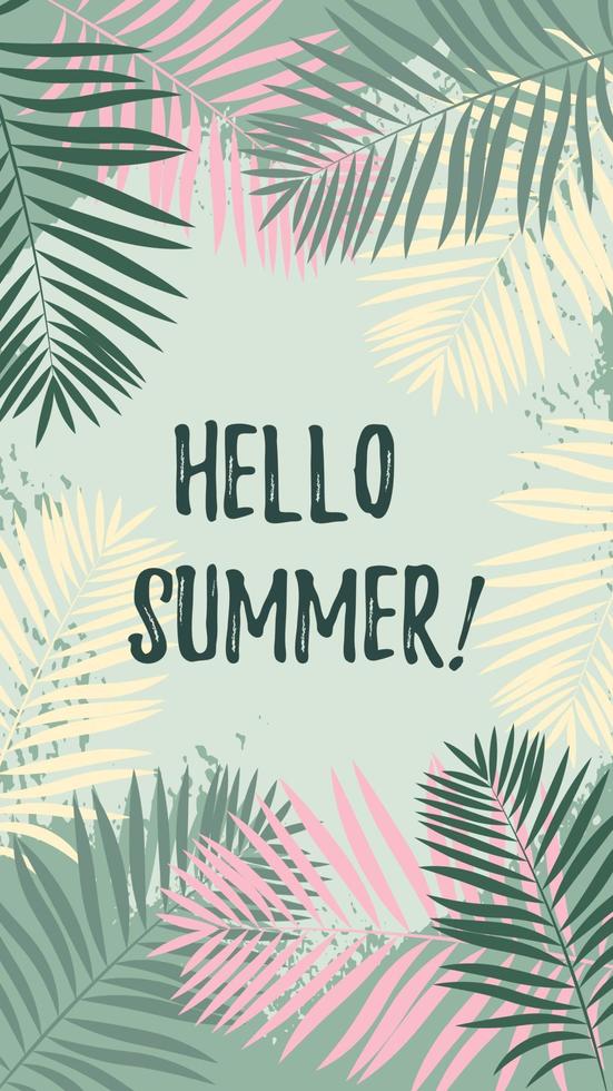 Colorful summer design template for social media stories with tropical palm trees. Exotic frame with space for text vector