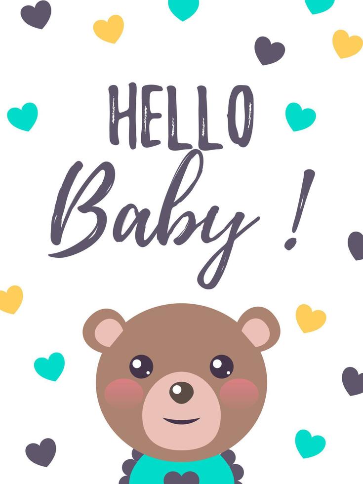 Vertical baby shower card with a cute teddy bear. vector