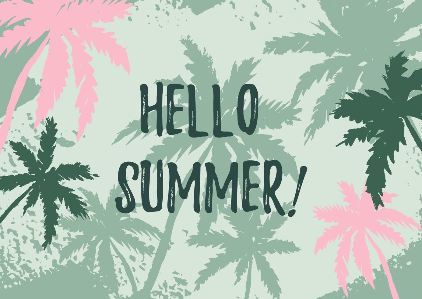 Colorful summer horizontal banner with hand drawn tropical palm trees. Hello summer text. Space for text vector