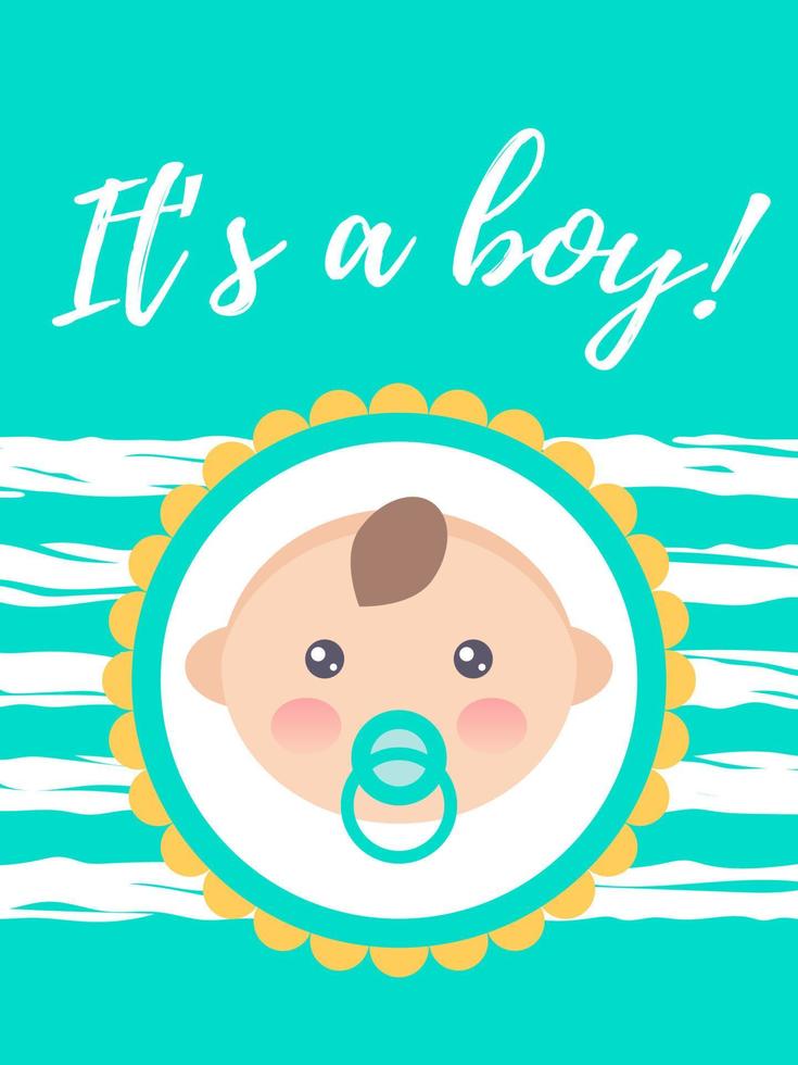 Vertical baby shower card with a cute baby boy. vector